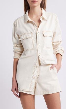 Frame Denim Trapunto Oversize Cotton Blend Denim Button-Up Shirt in Vanilla Bean at Nordstrom Rack, Size Medium