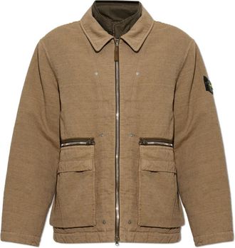 Stone Island Ge&iuml;soleerd Jack Met Logo Patch - Heren - Zomerjassen - Bruin - L - Leer - Jassen