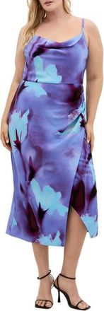City Chic Mariana Printed Cowl Neck Midi Dress in Azure Floral at Nordstrom, Size Xxxs
