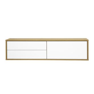 Miliboo Mueble Tv Mural Acabado Blanco Y Madera Clara Roble L120 Cm Flexo