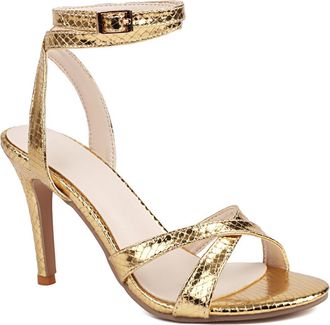 Generic Womens Stiletto High Heel Dress Pumps Open Toe Slingback Wedding Sandals Ankle Strap Bridal Shoes with Buckle,Gold,6.5 UK