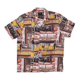 HUF Gedrukte V-Hals Resort Shirt - Heren - Korte mouwen Overhemden - Veelkleurig - XL - Leer - Overhemden