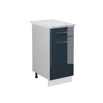 Vicco Mueble Bajo De Cocina Fame-line, Azul Oscuro Alto Brillo, 40 Cm, Et M&aacute;rmol