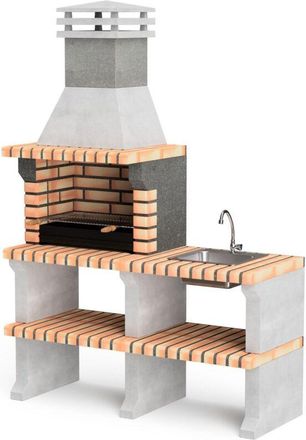 Movelar Barbacoa De Obra Prefabricada De Le&ntilde;a Y Carb&oacute;n Modelo Liz Plus Xl Con Lavabo Y Grifo (gris, Naranja - 142 X 58 X 210 Cm) Ref: M00481 - Cocina De Exter