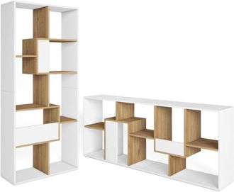 Skraut Home Skraut Home - Librería estantería, Estanteria libros de pared, 67x31x162cm, Con Almacenaje, Estilo Moderno, Blanco y roble