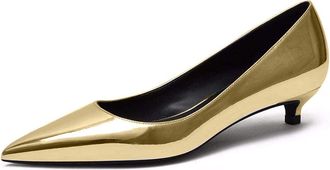 EDEFS Gold Low Heel Formal Shoes for Women 1.4 Inch Pointed Toe Court Heels for Business and Office UK6