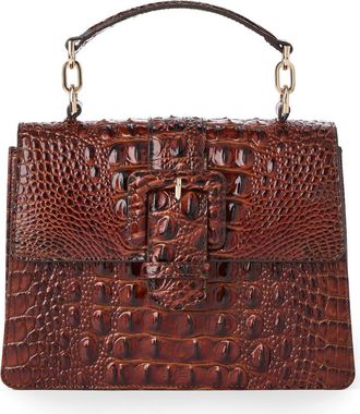 Brahmin Small Hallie Croc Embossed Leather Top Handle Bag in Pecan at Nordstrom