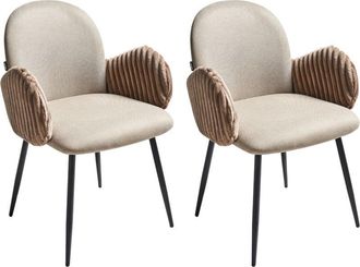Beliani Beliani - Set of 2 Dining Chairs Iron Legs Fabric Upholstery With Velvet Armrests Taupe Amity