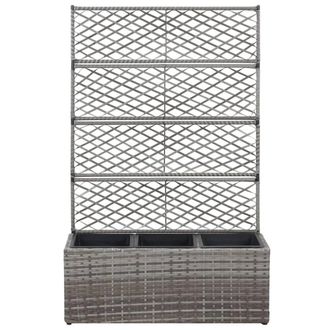 Berkfield Home Trellis Raised Bed with 3 Pots 83x30x130 cm Poly Rattan Grey | Size: 83 x 30 x 130 cm