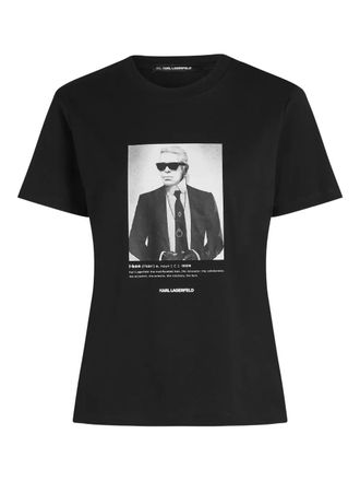 Karl Lagerfeld portrait-print T-shirt - women - Organic Cotton - M - Black