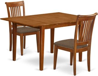 East West Furniture MLPO3-SBR-C 3 Pc set Milan Kitchen Table featuring Leaf and 2 Cushiad Seat Chairs in Saddle Brown