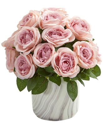 Nearly Natural Discontinued/Inactive Nearly Natural Rose Artificial Arrangement In Marble Finish Vase