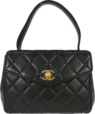 Chanel Vintage Classic Top Handle Flap Quilted Lambskin Black Leather Handbag (Pre-Owned)