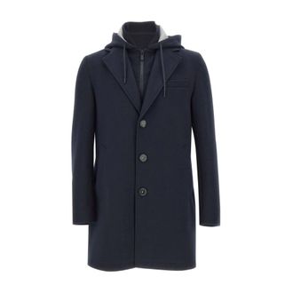 Manuel Ritz Single-Breasted Jas - Heren - Mantel - Blauw - S - Leer - Jassen