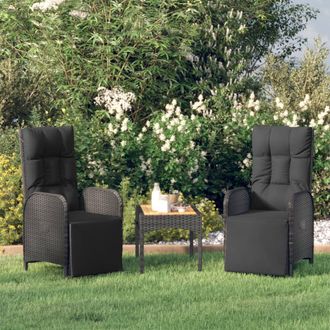 vidaXL Sillas Reclinables Jard&iacute;n 2 Uds Con Mesa Rat&aacute;n Sint&eacute;tico Negro Vidaxl
