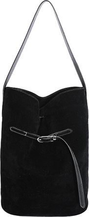 Generic Faux Suede Shoulder Bag Large Bucket Bag Vintage Hobo Bags for Women (Black)