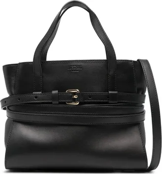 Moschino Womens Tie Me Small Tote Black Calfskin Handbags Hand Bags