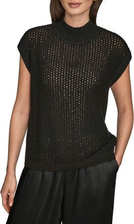 DKNY Open Stitch Cap Sleeve Sweater in Black at Nordstrom, Size X-Large