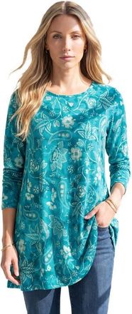 Roaman's Ultimate Long Sleeve Crewneck Swing Tunic in Deep Teal Paisley Tie Dye at Nordstrom, Size 24