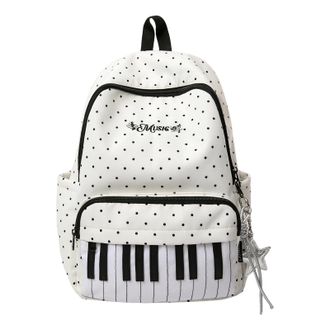 Generic Nylon Casual Backpack 16.9 Inch Polka Dot Piano Key School Bag for Girls (White)