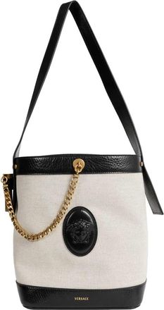 Versace Pivot Small Canvas Bucket Bag - Dames - Schoudertassen - Beige - ONE Size - Katoen - Tassen