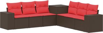 vidaXL Juego De Sof&aacute; 7 Uds. Marr&oacute;n Y Rojo Rat&aacute;n Sint&eacute;tico Y Acero Vidaxl