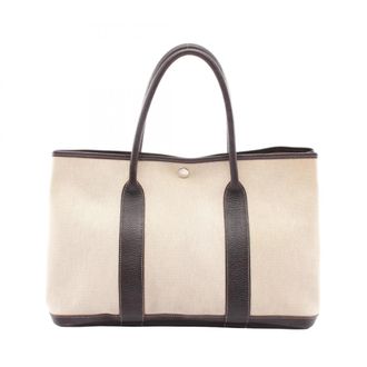 Herm&egrave;s Brown Ivory Toile H Buffalo Leather Handbag Tote Bag (Pre-Owned)