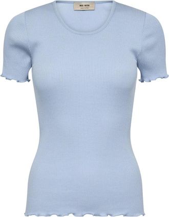 Mos Mosh Zijden naadloos T-shirt met gekrulde randen - Dames - T-shirts - Blauw - M/L - Tops