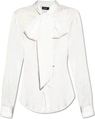 Dsquared2 Shirt met decoratieve strik bij de halslijn - Dames - Overhemden - Wit - M - Overhemden