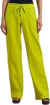 Lauren Ralph Lauren Wide Leg Linen Pants in Lime Chartreuse at Nordstrom, Size 4