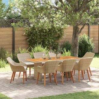 vidaXL Conjunto De Comedor De Jard&iacute;n Con Coj&iacute;n 9 Pcs Beige Y Marr&oacute;n