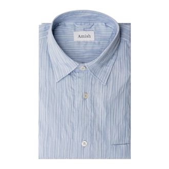 Amish Dropped Shirt - Heren - Casual Overhemden - Blauw - M - Overhemden