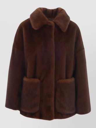 Herno faux fur short coat patch pockets