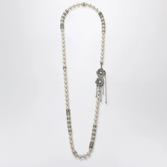 Alessandra Rich Pearl necklace with silver crystal flower clasp
