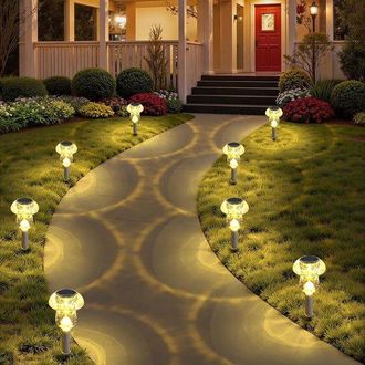 OEM Paquete De 8 Luces Solares, Dise&ntilde;o De Hongo, Luz Blanca C&aacute;lida, Resistente Al Agua Ip44, Encendido/apagado Autom&aacute;tico, No Requiere Cableado