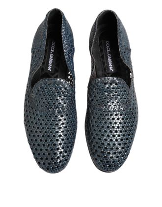 Dolce & Gabbana Mens Woven Leather Loafer Blue Goatskin