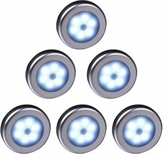 OEM Luz Led Inal&aacute;mbrica Con Detector De Movimiento Para Armario, Escaleras, Pasillo, Cocina, Dormitorio (6 Unidades) (carcasa Plateada (luz Blanca))