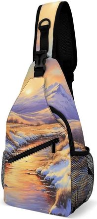 Generic Winter Sunset Mens Shoulder Bags Sling Crossbody Backpack Travel Hiking Chest Bag with Small Side 38x20cm