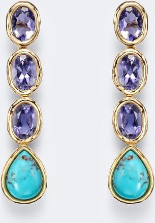 Octavia Elizabeth Orecchini pendenti in oro 18kt con iolite e turchese
