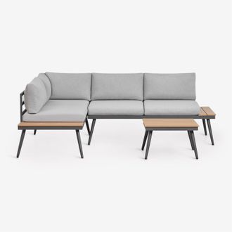 Sklum Conjunto De Jard&iacute;n Con Sof&aacute; Esquinero De 4 Plazas Y Mesa De Centro En Aluminio Y Madera Nadi Sklum