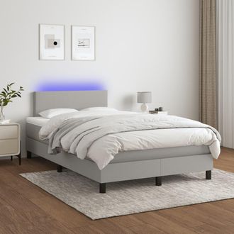 vidaXL Vidaxl - Cama Box Spring Con Colch&oacute;n Tela Y Led Gris Claro 120x200 Cm