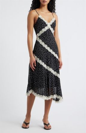 Lucy Paris Mina Polka Dot & Lace Slipdress in Black White at Nordstrom, Size X-Large