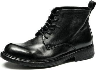 Generic Mens Round Toe Casual Ankle Boots Lace Up Short Booties Low Chunky Heel Formal Boots,Black,6.5 UK