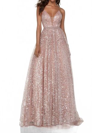 Alyce Paris Sparkling Sequined Ball Gown In Rose Gold