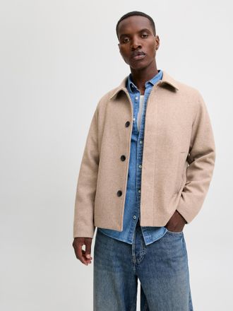 Jack & Jones Outdoorjacke JACK & JONES JJEHARRIS SHORT COAT SN, Herren, Gr. XXL, beige (greige), Web, Obermaterial: 75% Polyester, 20% Wolle, 5% sonstige Fasern, m