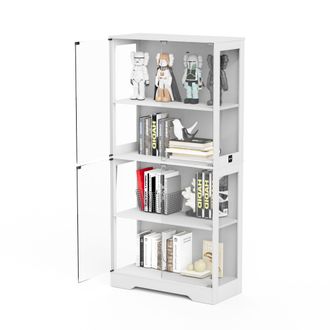 STILVORA Vitrina Con 2 Puertas De Cristal, Led Y Sensor De Movimiento, En Mdf Y Vidrio, Blanco, 80 &times; 35 &times; 165 Cm