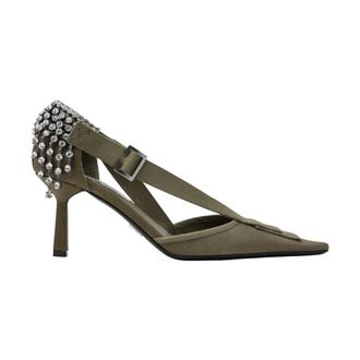 Prada Pumps, female, Green, Size: 10 1/2 US D&eacute;collet&eacute; in Canvas with Crystals
