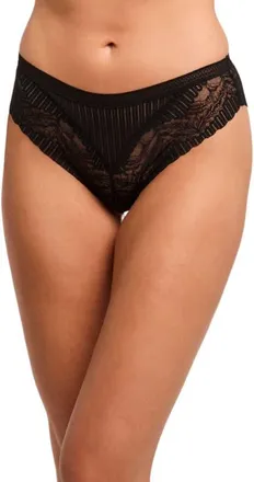 Montelle Intimates Temptation High Leg Lace Brazilian Panties in Black/sand at Nordstrom, Size X-Small