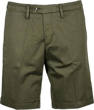 Bro-Ship Military Green Flat Waist Cuffed Stretch Cotton Shorts