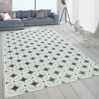 Paco Home Paco Home Alfombra Interior Exterior Balc&oacute;n Terraza Motivo Retro Tejido Tipo 3d Gris Beige 200x290 Cm